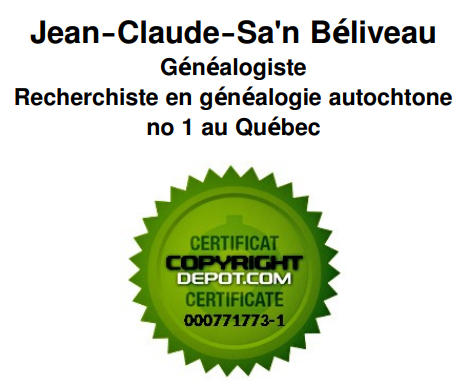 Jean Claude Sa' Béliveau Généalogiste Recherchiste en généalogie autochtone no 1 au Québec